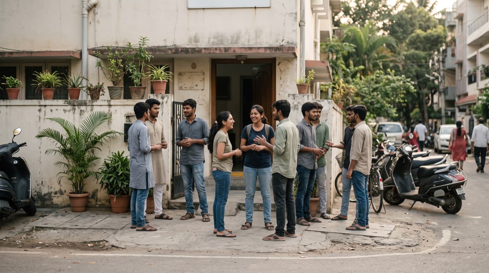 The Japanese language school in Bangalore, with students gathered outside